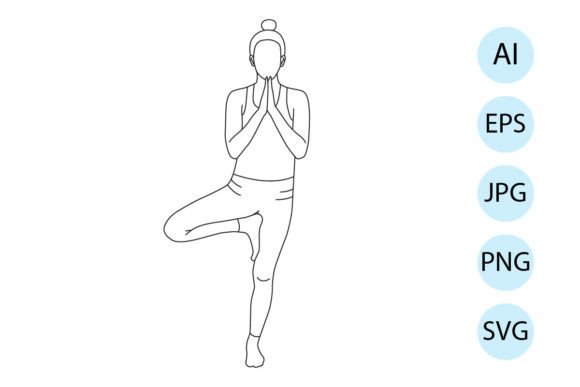 Line Art of Yoga in Tree Pose